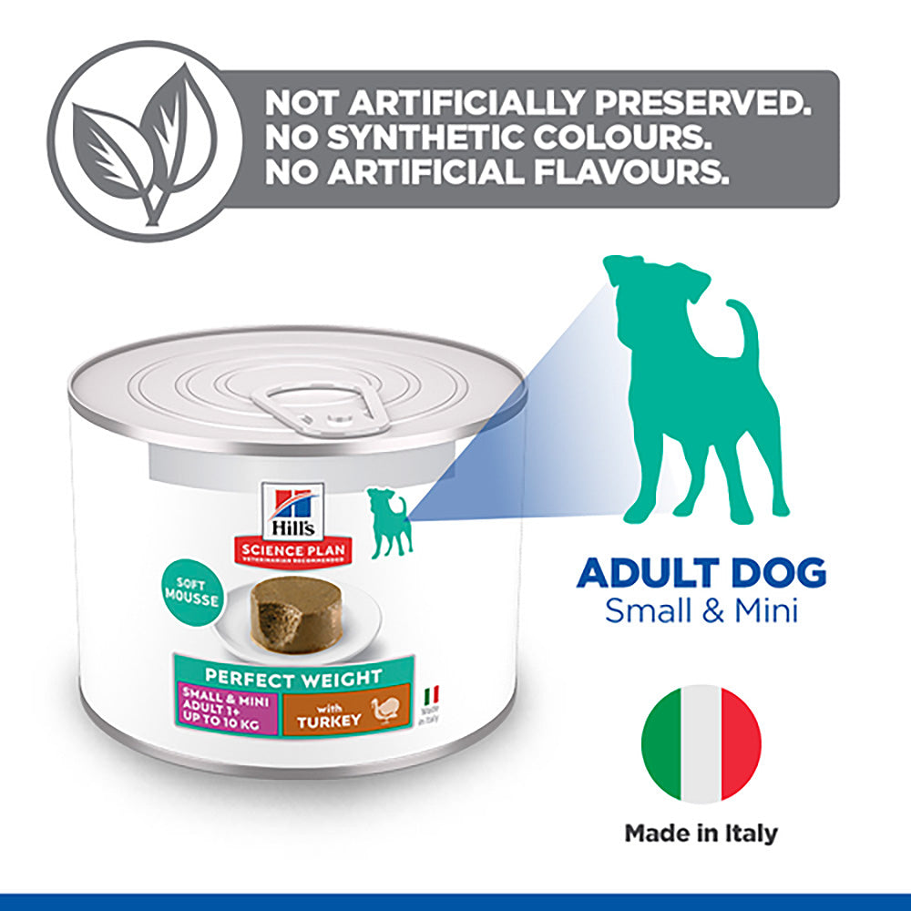 Hills Science Plan Adult Small & Mini Perfect Weight Wet Dog Food - Turkey - 12x200g Cans