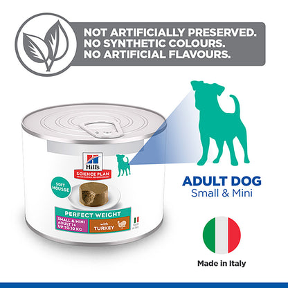 Hills Science Plan Adult Small & Mini Perfect Weight Wet Dog Food - Turkey - 12x200g Cans