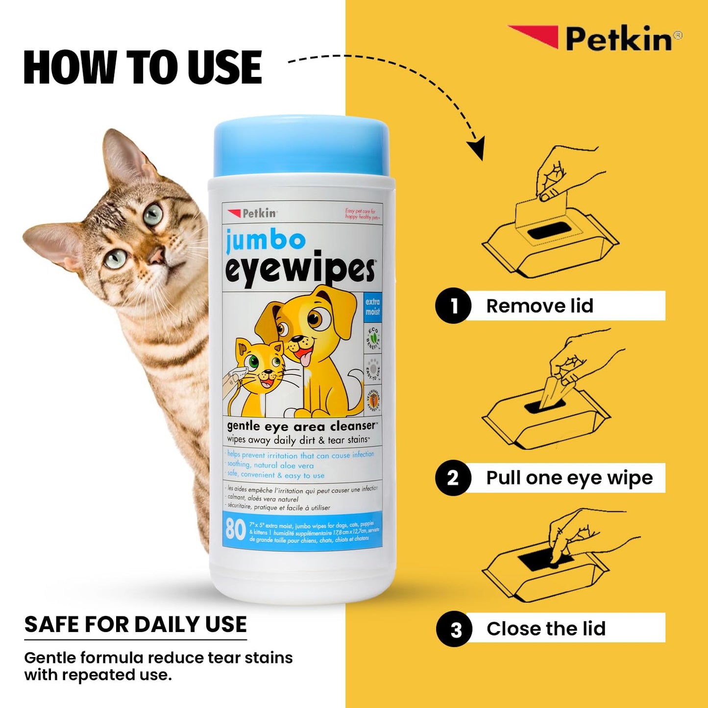 Petkin Jumbo Eye Wipes Pack of 80