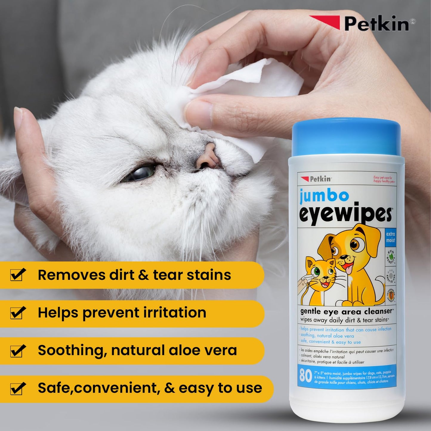 Petkin Jumbo Eye Wipes Pack of 80