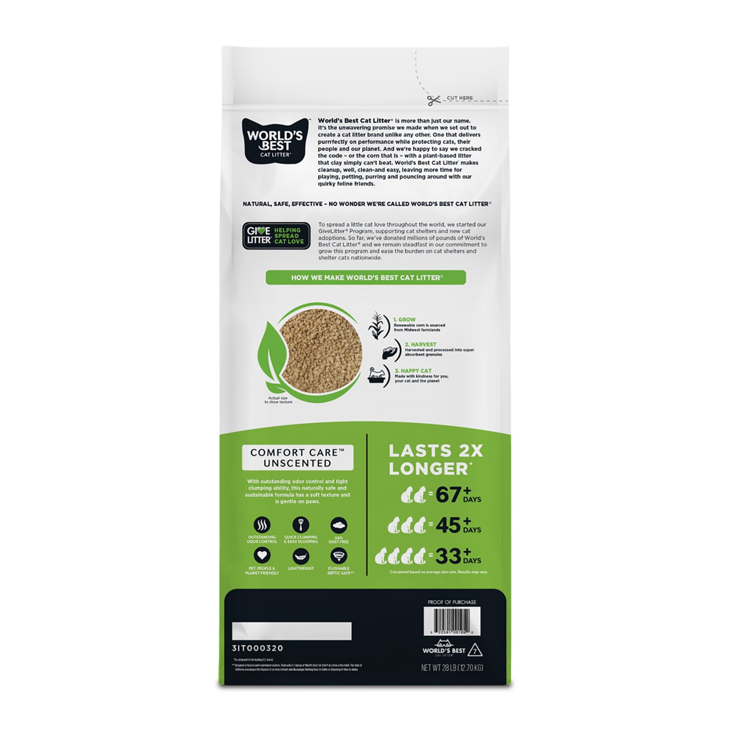Worlds Best Comfort Care Unscented Clumping Cat Litter - 12.7kg
