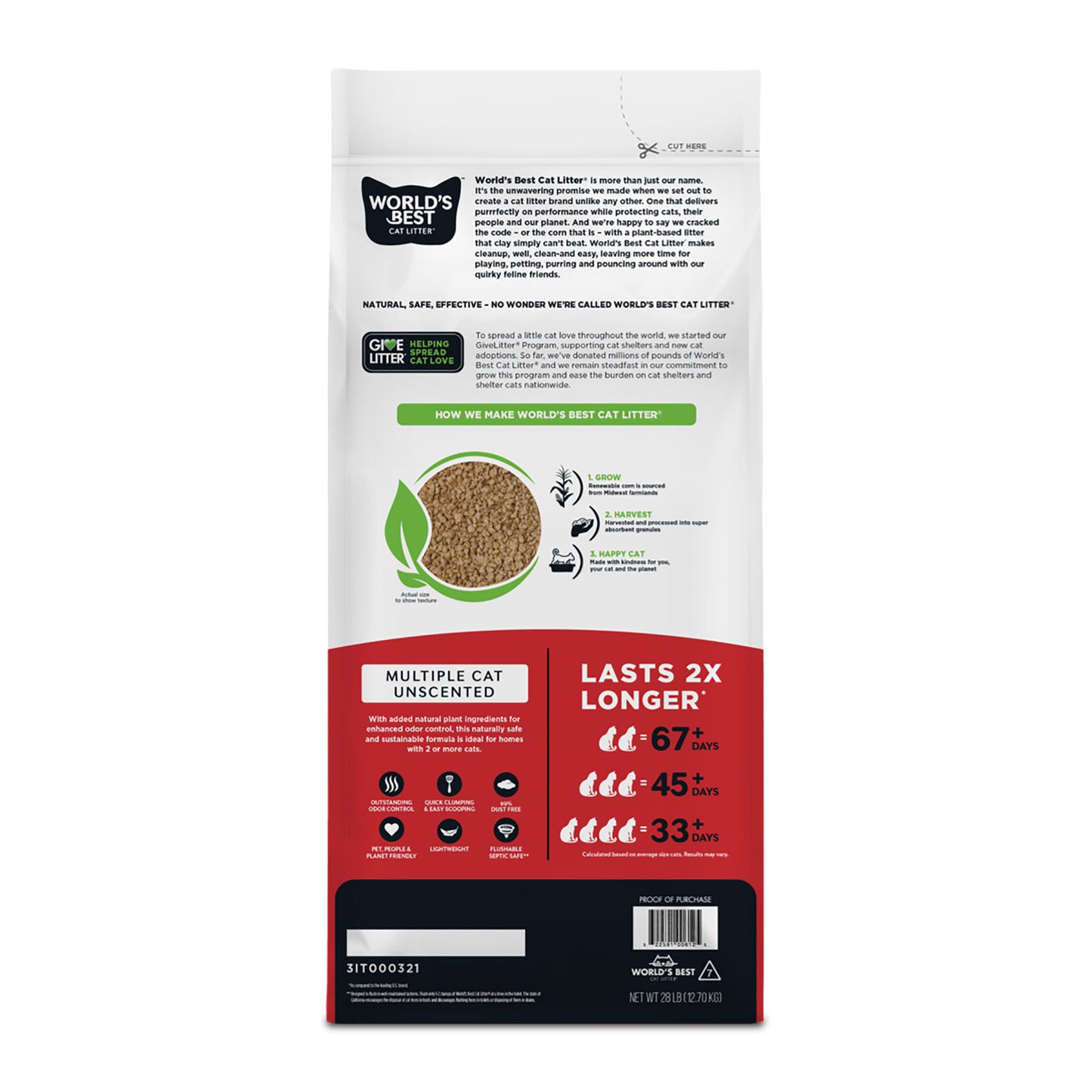 Worlds Best Multiple Cat Unscented Clumping Cat Litter - 6.35kg
