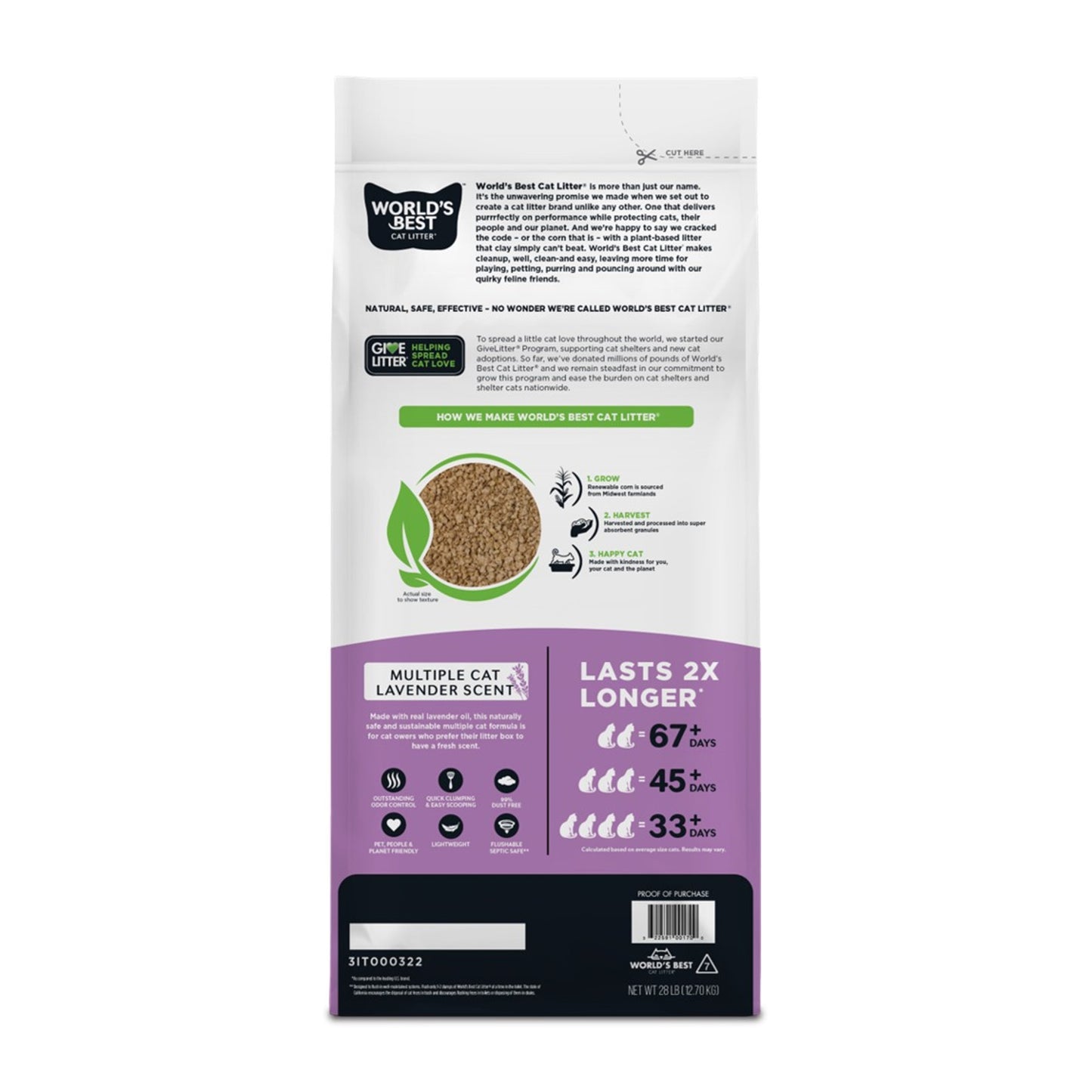 Worlds Best Multiple Cat Lavender Clumping Cat Litter - 12.7kg