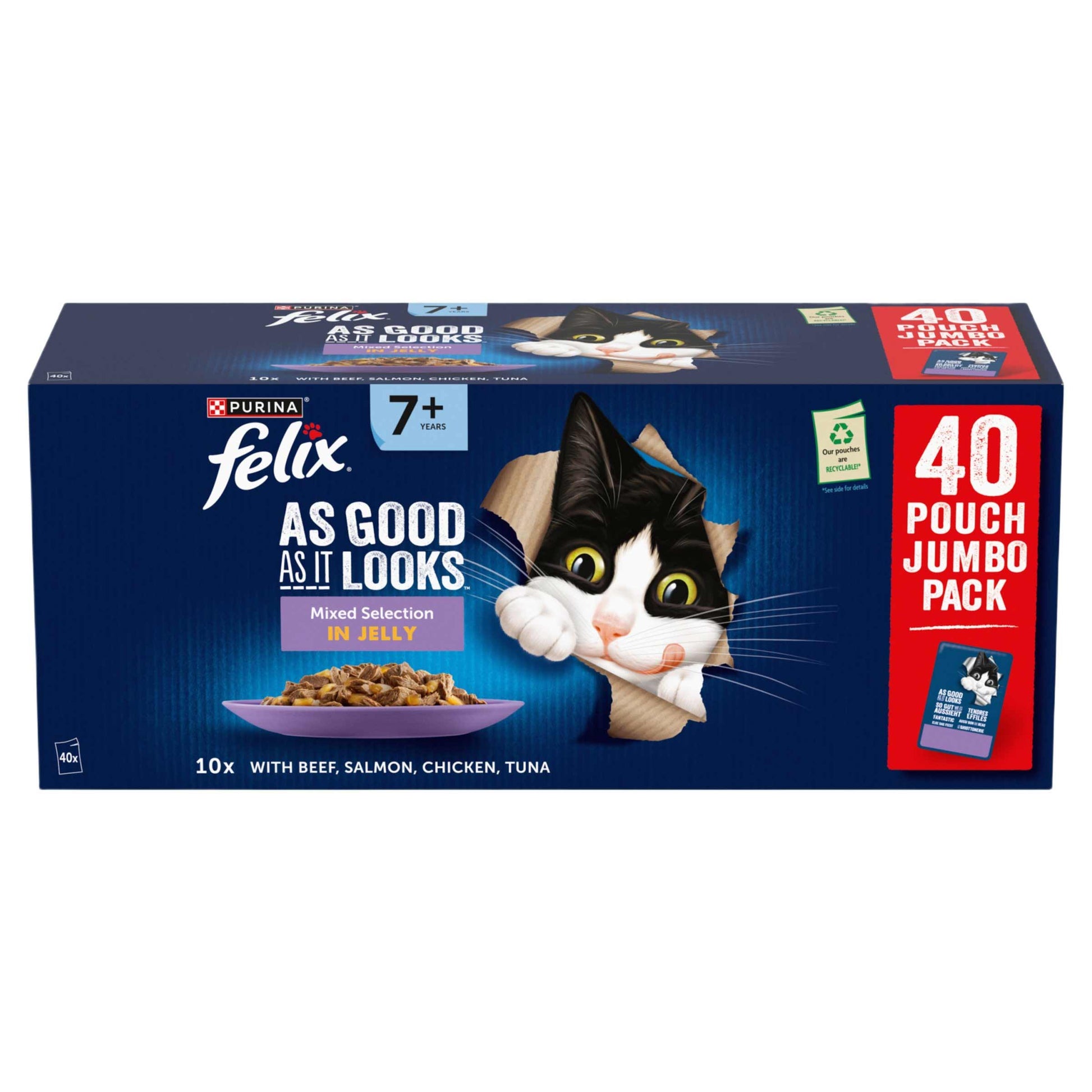 Felix Felix As Good It Looks Beef Chicken Salmon Tuna Senior Wet Cat Food pet food packaging
