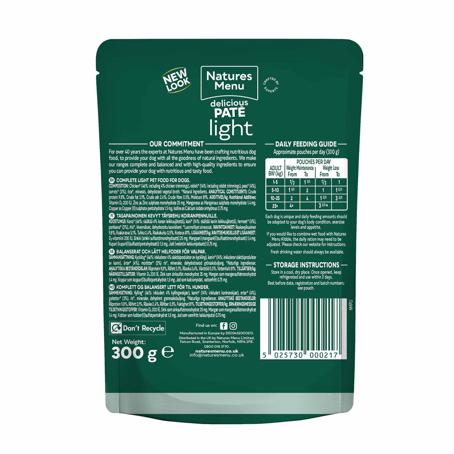 Natures Menu Light Chicken with Rabbit - 8 x 300g Pouches