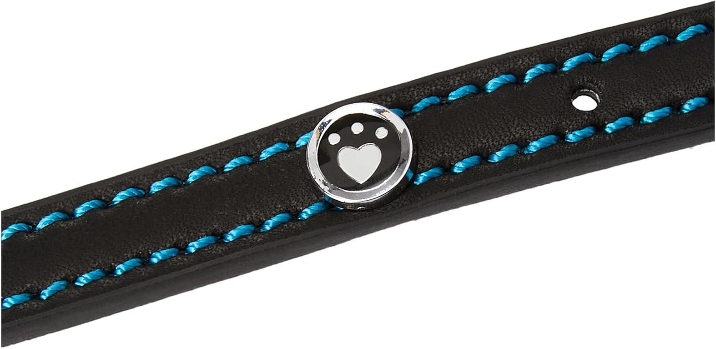 Rosewood Luxury Black Leather Dog Collar 10-14 inch