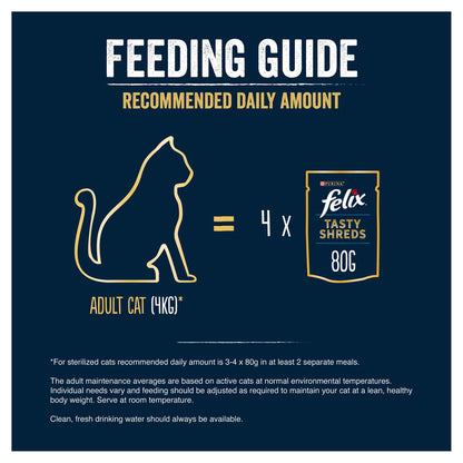 Felix Tasty Shreds Adult Wet Cat Food in Gravy - Mixed - 40x80g Pouches
