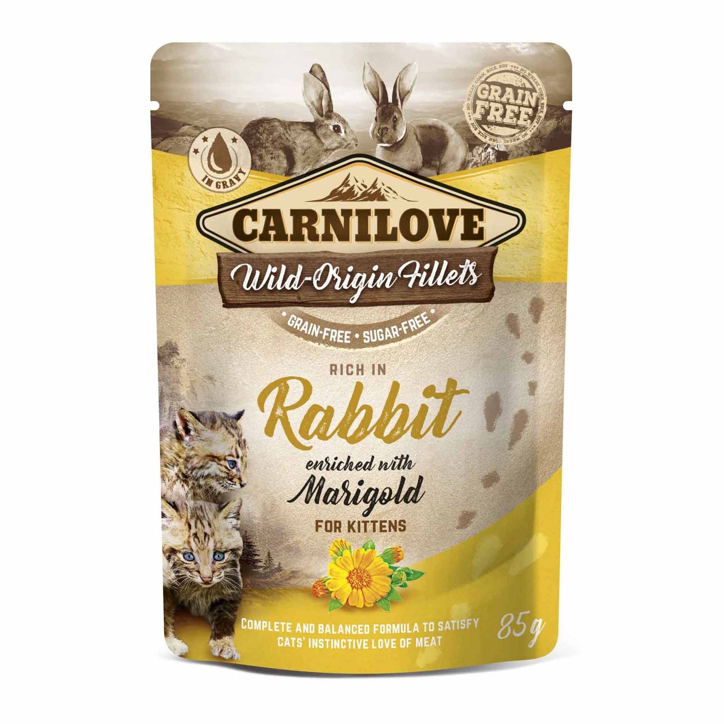 Carnilove Grain Free Kitten Wet Cat Food - Rabbit with Marigold - 24x85g Pouches