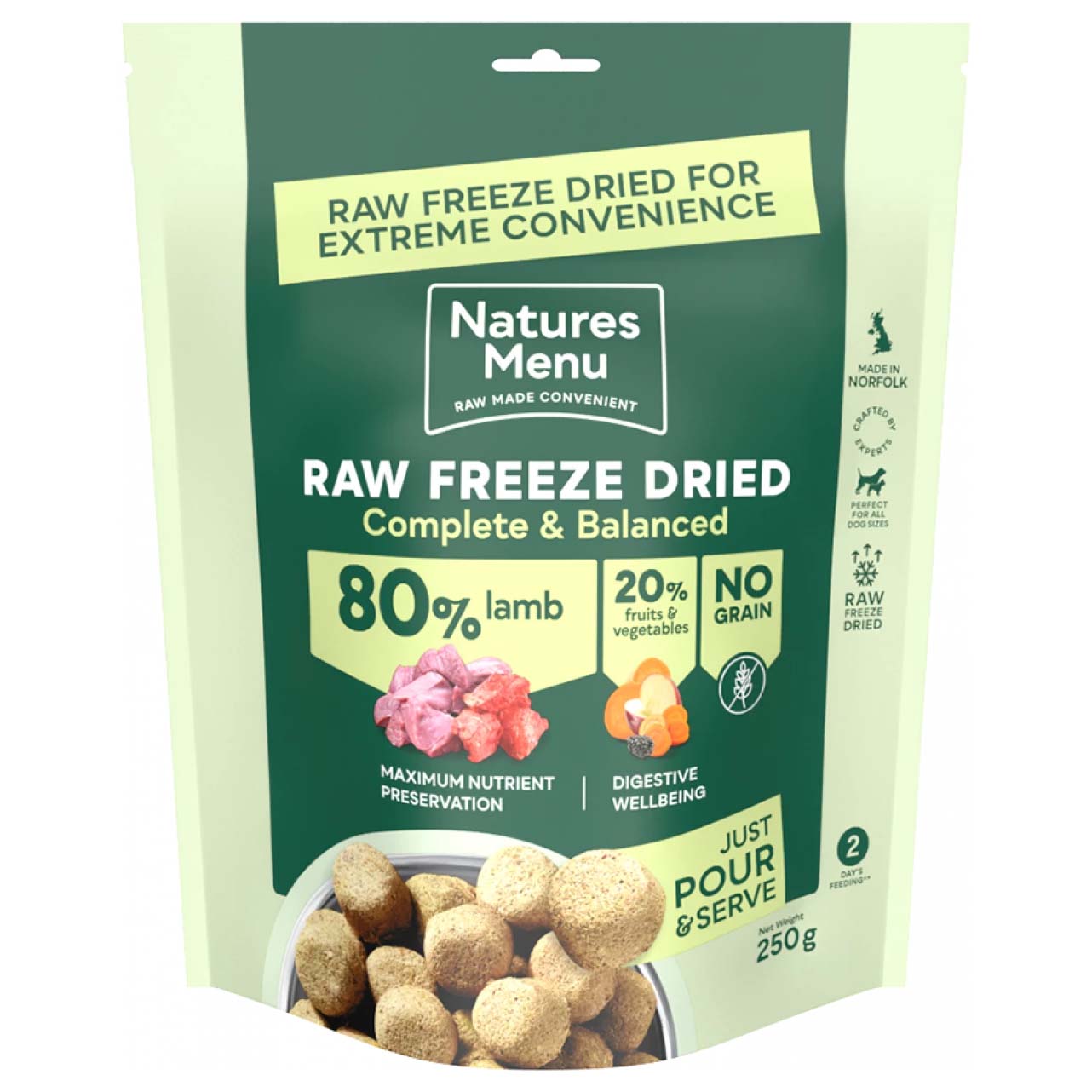 Natures Menu Complete & Balanced Freeze Dried Dog Food - Lamb Nuggets - 250g