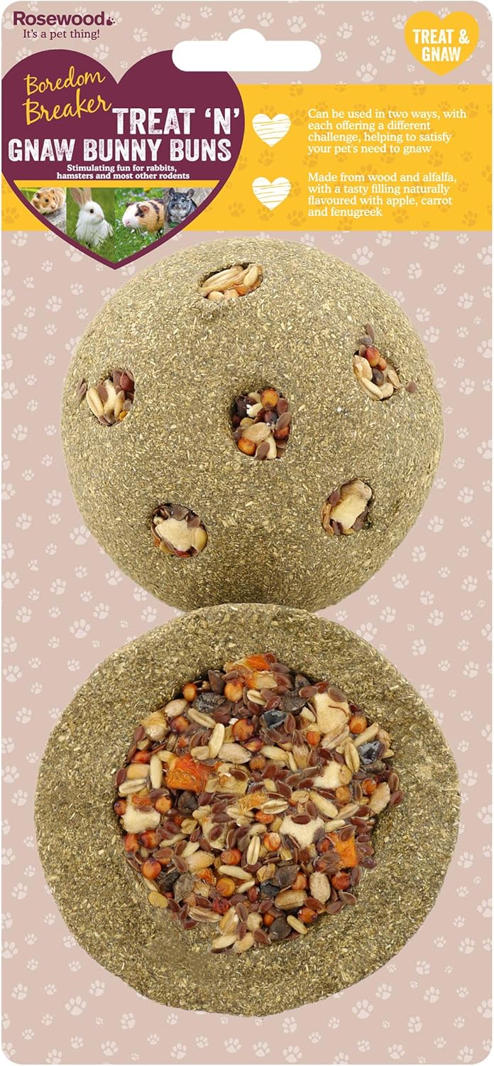 Rosewood Boredom Breakers Treat n Gnaw Bunny Buns - 2 Pack