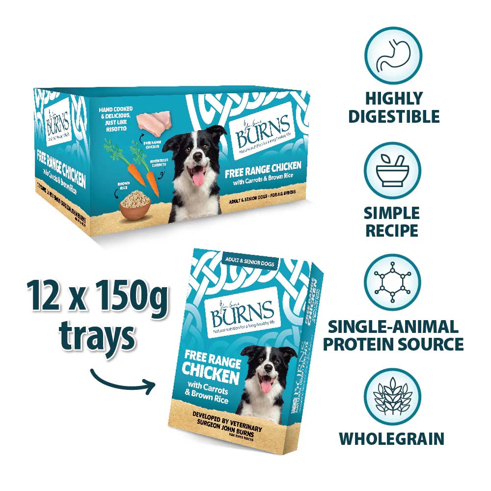 Burns Adult/Senior Wet Dog Food - Chicken & Rice - 12x150g Trays