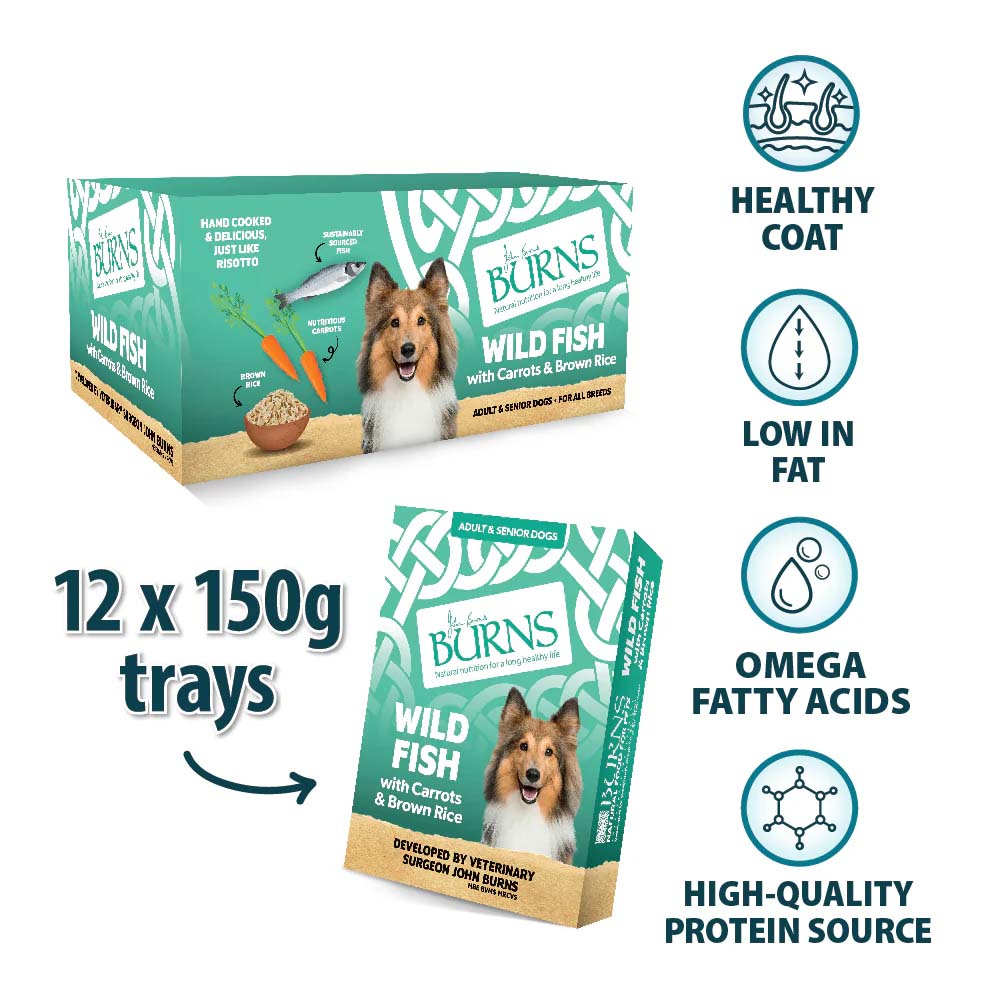 Burns Adult/Senior Wet Dog Food - Fish & Rice - 12x150g Trays
