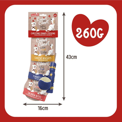 Rosewood Cupid and Comet Christmas Dinner Dog Stocking with Toys