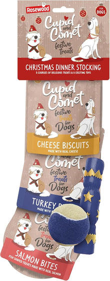 Rosewood Cupid and Comet Christmas Dinner Dog Stocking with Toys