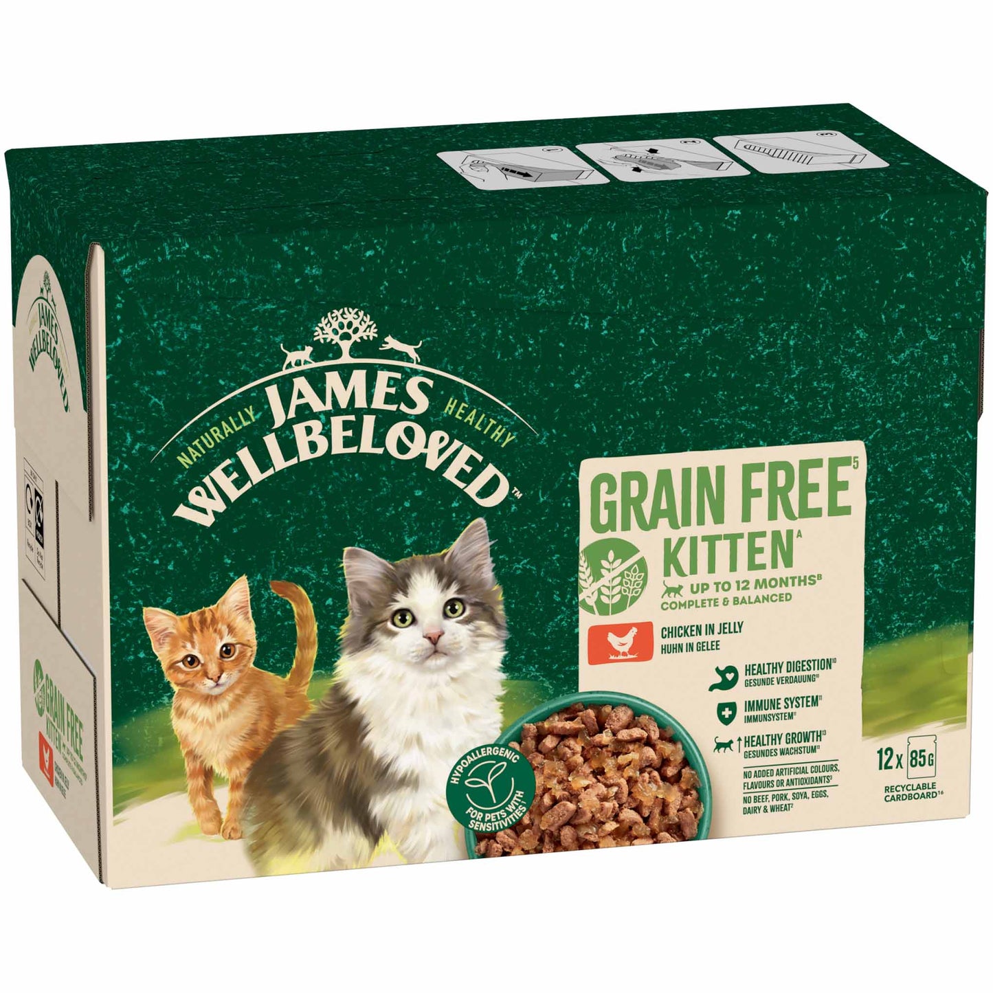James Wellbeloved Kitten Grain Free Wet Cat Food in Jelly - Chicken - 12x85g Pouches