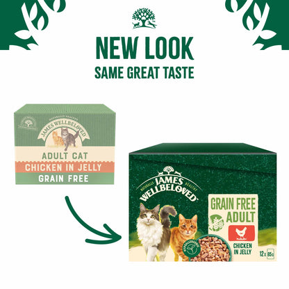 James Wellbeloved Adult Grain Free Wet Cat Food in Jelly - Chicken - 12x85g Pouches