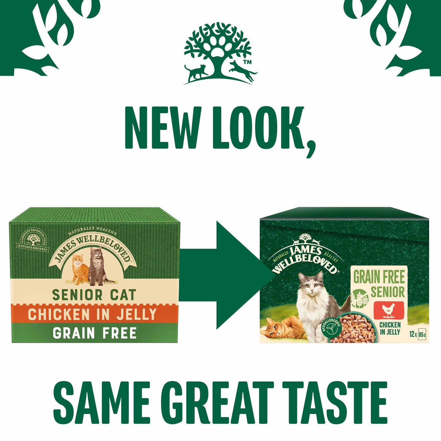 James Wellbeloved Senior Grain Free Wet Cat Food in Jelly - Chicken - 12x85g Pouches