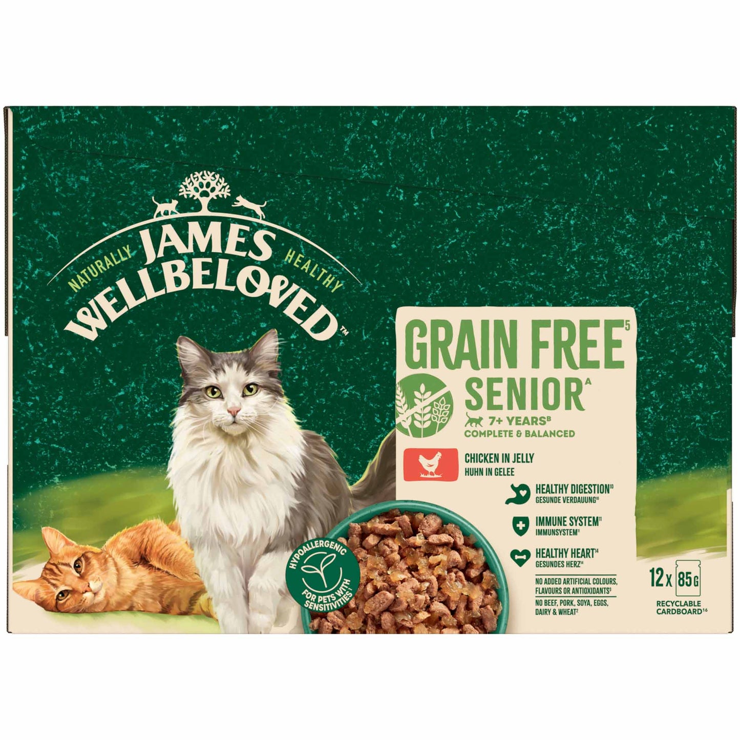 James Wellbeloved Senior Grain Free Wet Cat Food in Jelly - Chicken - 12x85g Pouches
