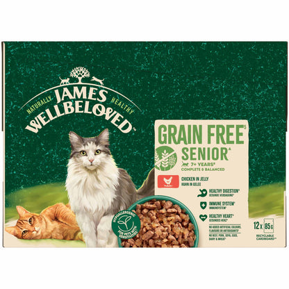 James Wellbeloved Senior Grain Free Wet Cat Food in Jelly - Chicken - 12x85g Pouches