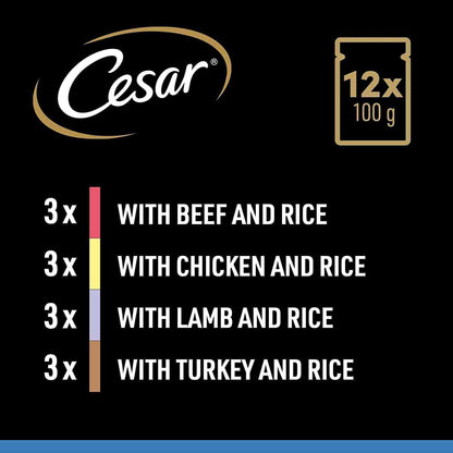 CESAR Deliciously Fresh Mixed Selection Senior 10+ Wet Dog Food in Jelly - 12x100g Pouches