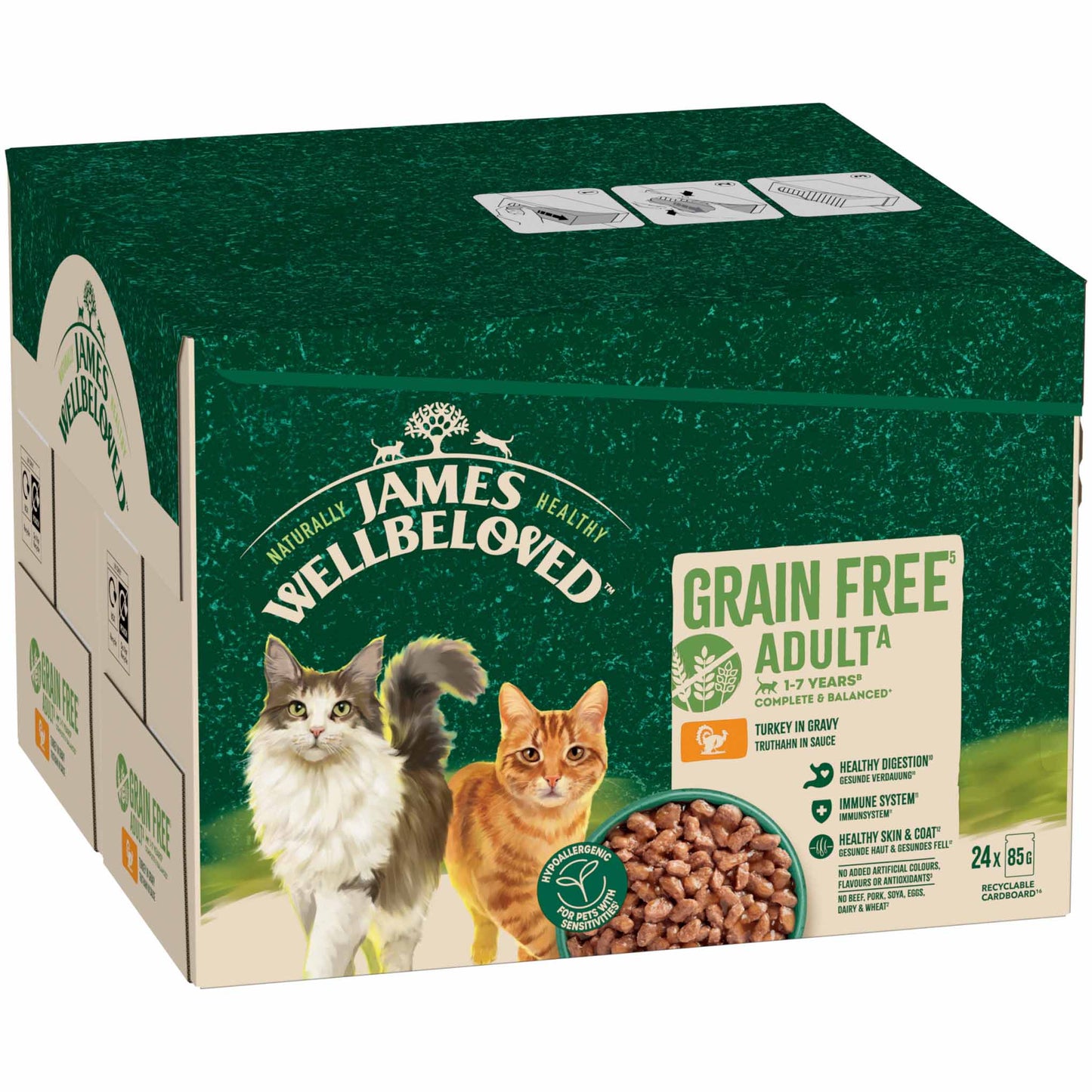 James Wellbeloved Adult Grain Free Wet Cat Food in Gravy - Turkey - 24x85g Pouches BUMPER PACK