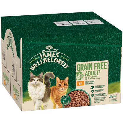 James Wellbeloved Adult Grain Free Wet Cat Food in Gravy - Turkey - 24x85g Pouches BUMPER PACK