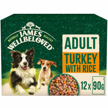 James Wellbeloved Adult Wet Dog Food in Gravy - Turkey & Rice - 12x90g Pouches