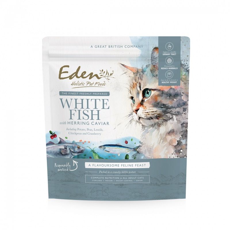 Eden Eden Feline Feast White Caviar Herring Salmon Adult Dry Cat Food pet food packaging