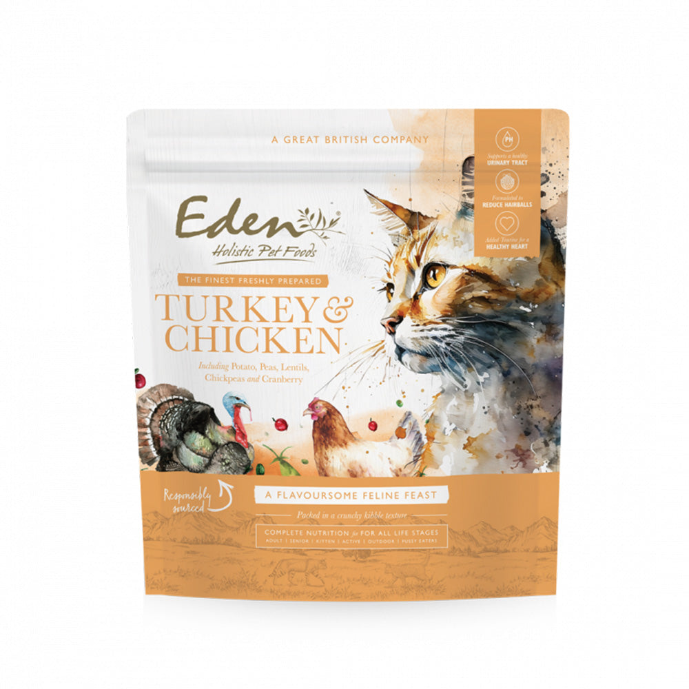 Eden Eden Feline Feast Chicken Salmon Turkey Adult Dry Cat Food pet food packaging