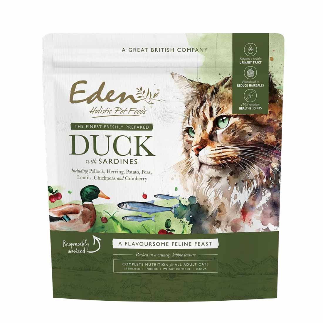 Eden Eden Feline Feast Duck Herring Salmon Adult Dry Cat Food pet food packaging