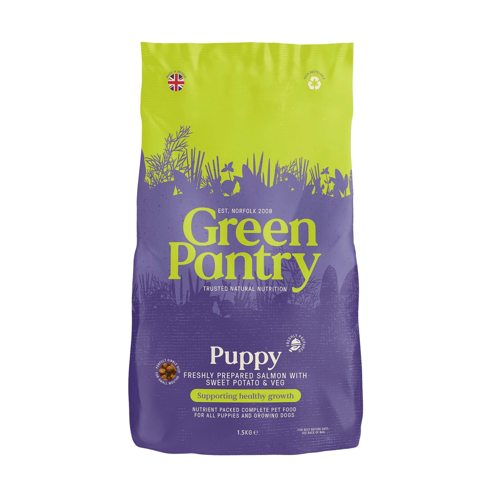 Green Pantry Green Pantry Sweet Veg Salmon Puppy Dry Dog Food pet food packaging
