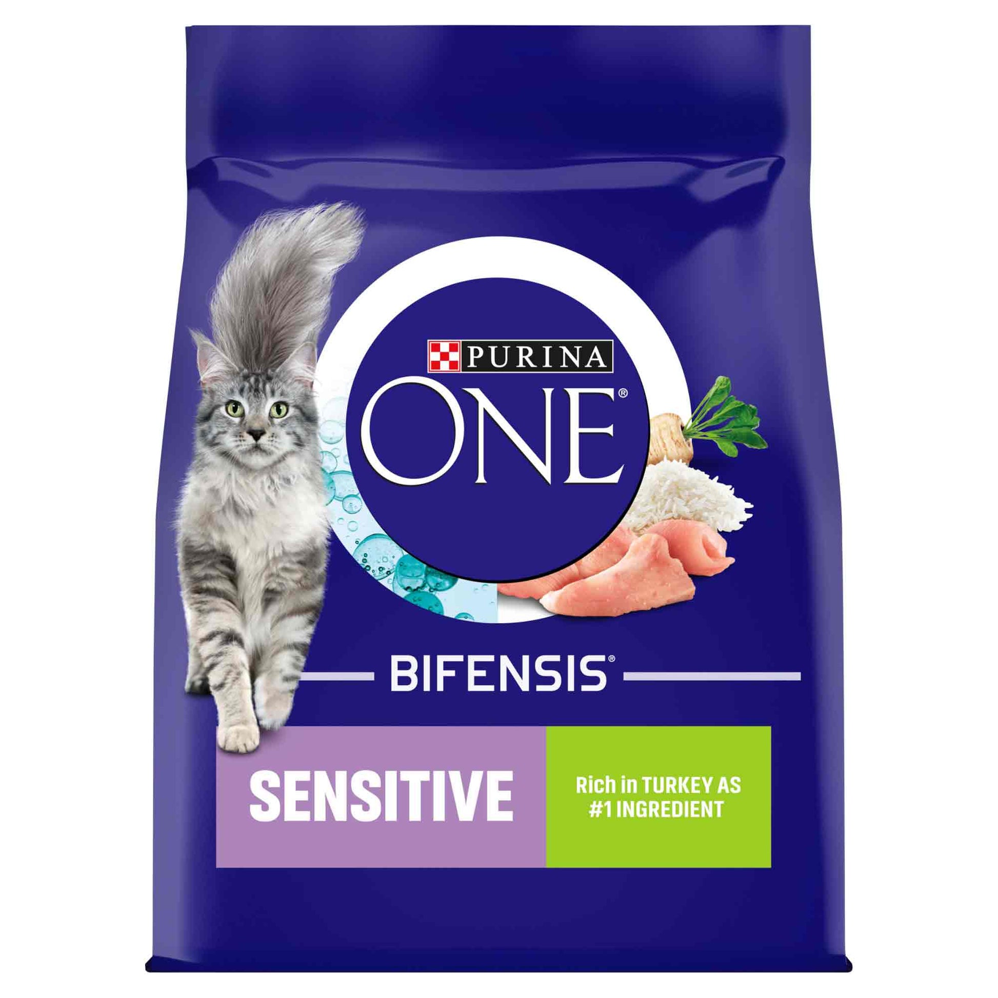 Purina One Purina One Bifensis Sensitive Turkey Adult Dry Cat Food pet food packaging