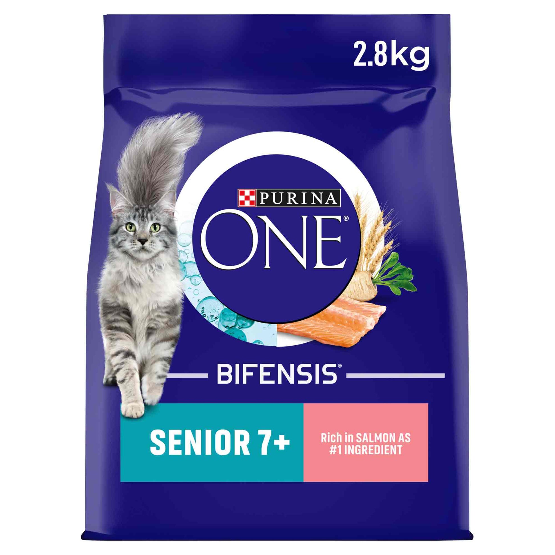 Purina One Purina One 7 Plus Chicken Salmon Senior Dry Cat Food pet food packaging