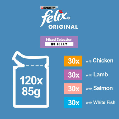 Felix Original Adult Wet Cat Food in Jelly - Mixed Selection - 120x85g Pouches