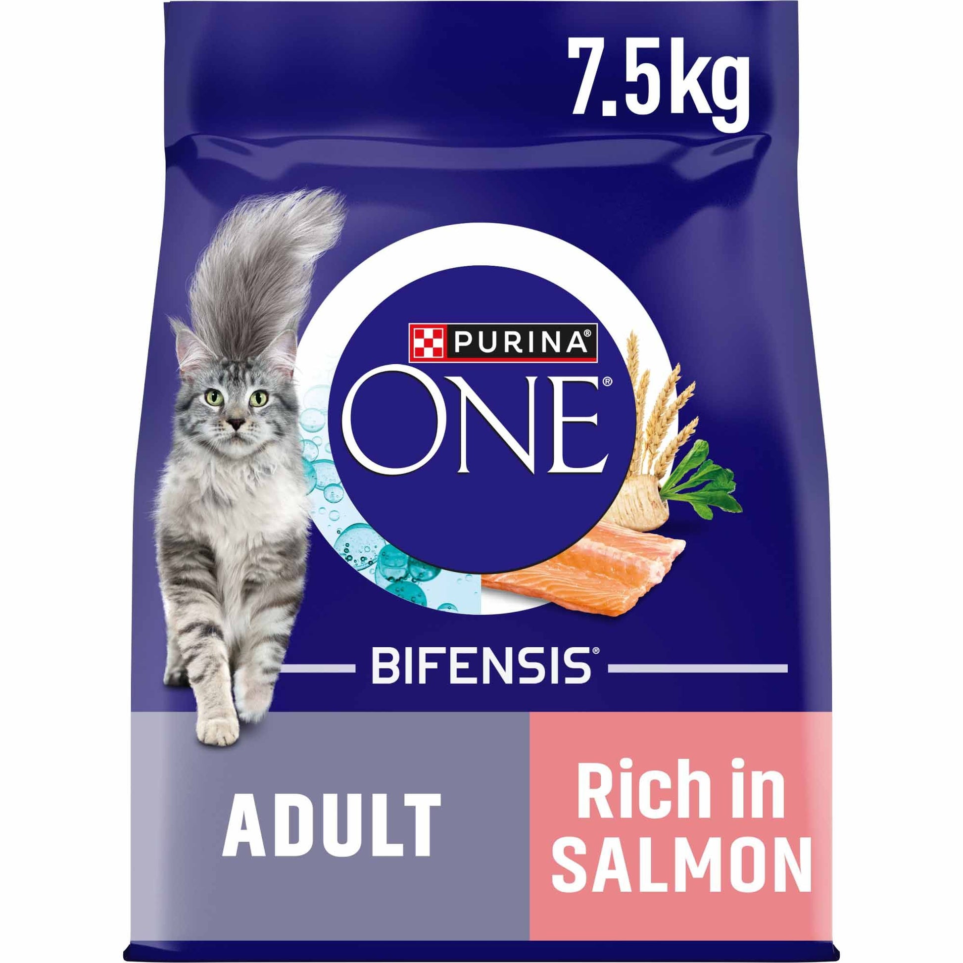 Purina One Purina One Bifensis Salmon Adult Dry Cat Food pet food packaging