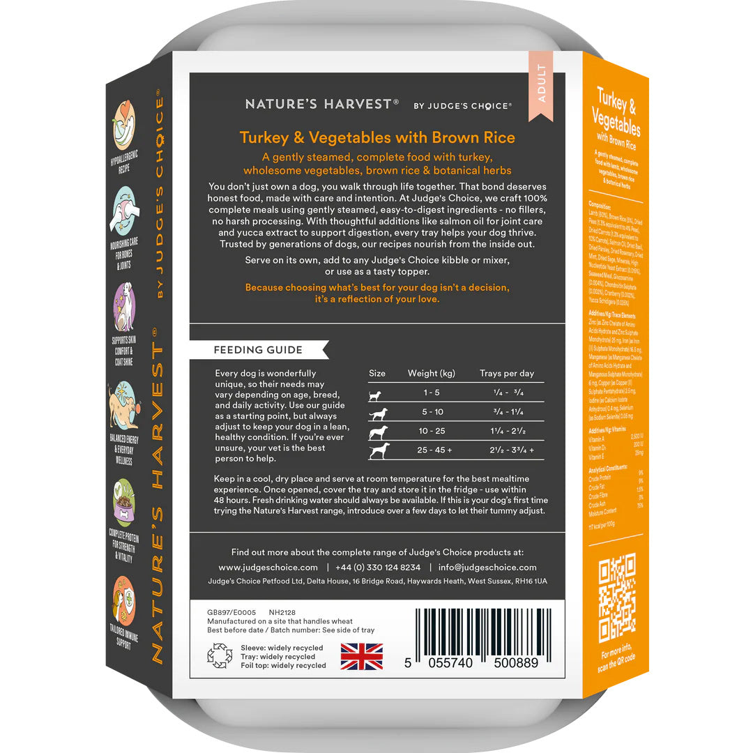 Natures Harvest Adult Wet Dog Food - Turkey & Brown Rice - 10x395g Trays