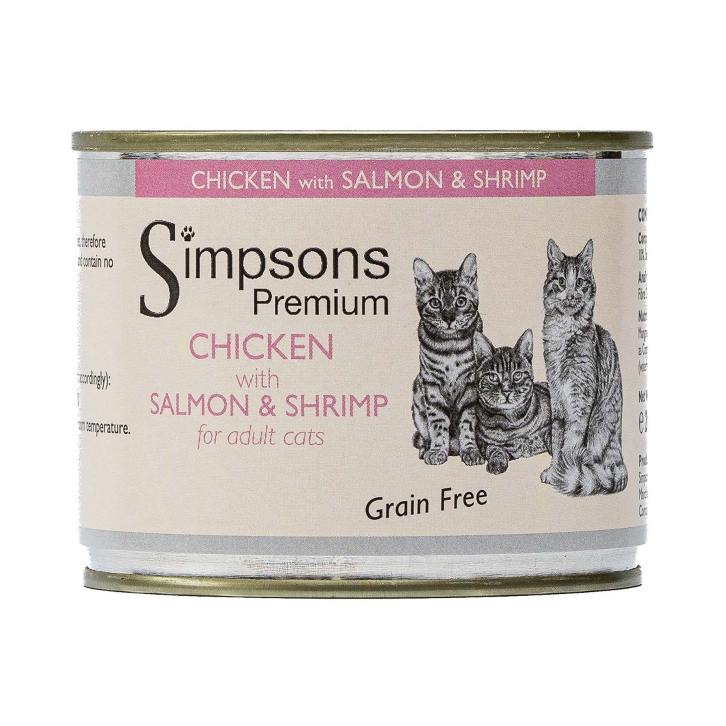 Simpsons Premium Adult Wet Cat Food - Chicken with Salmon & Shrimp - 6x200g Cans