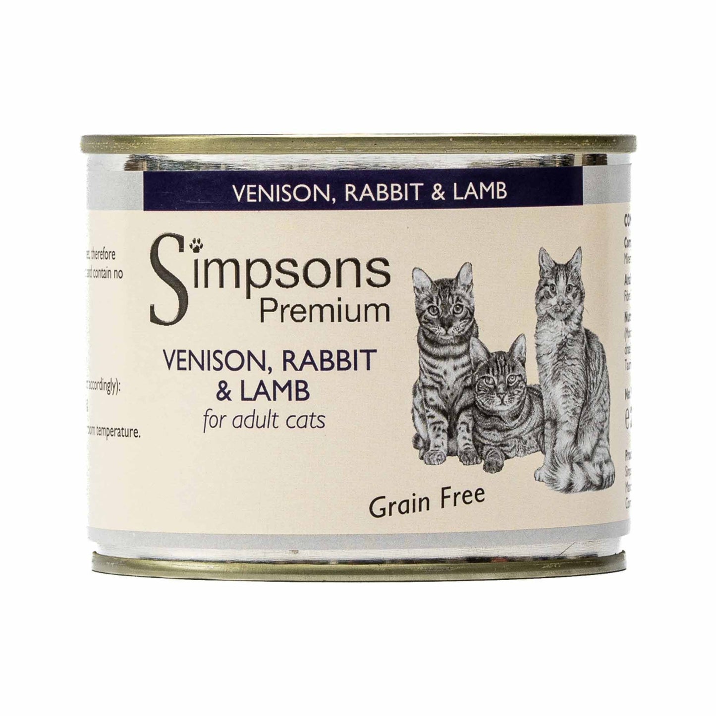 Simpsons Premium Adult Wet Cat Food - Venison, Rabbit & Lamb - 6x200g Cans