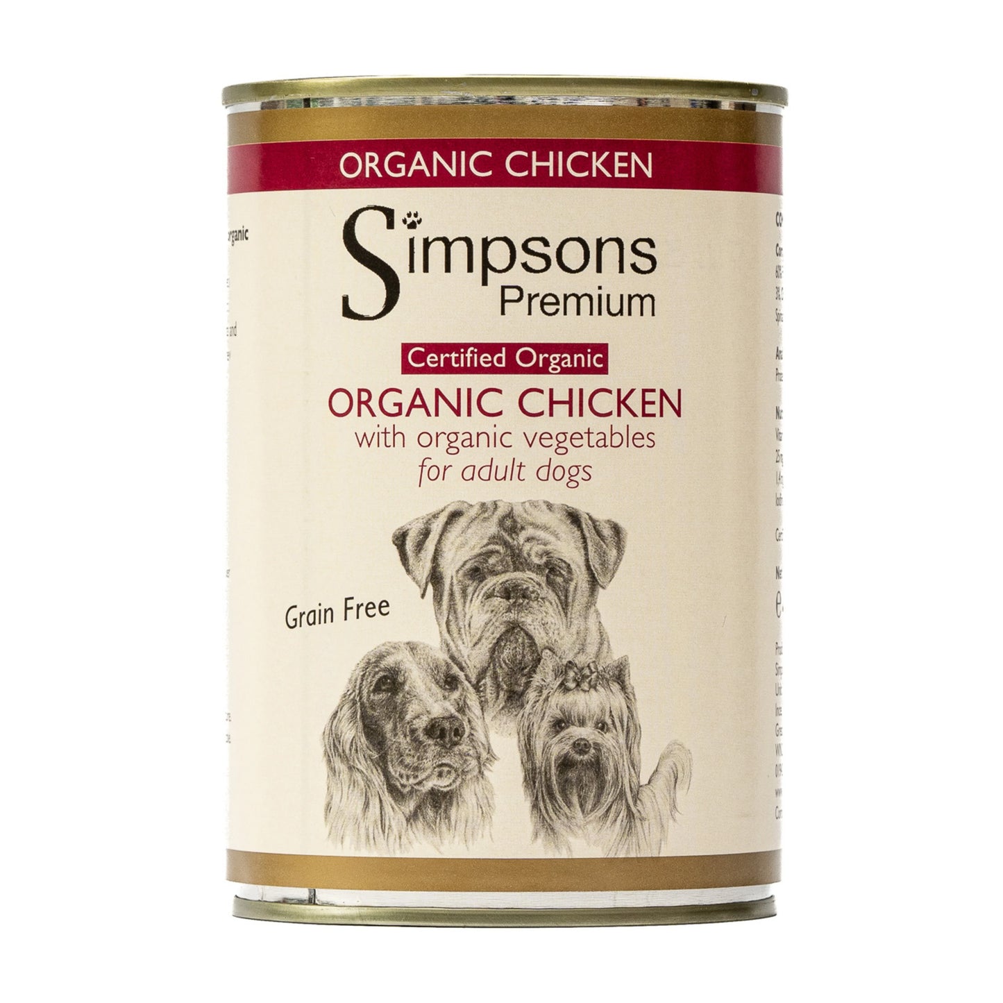Simpsons Premium Adult Wet Dog Food - Organic Chicken - 6x400g Cans