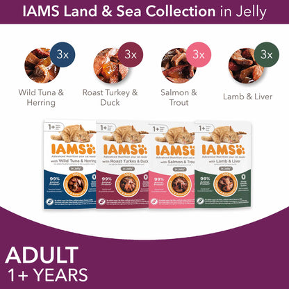 Iams Adult Wet Cat Food in Jelly - Land & Sea Collection - 12x85g Pouches