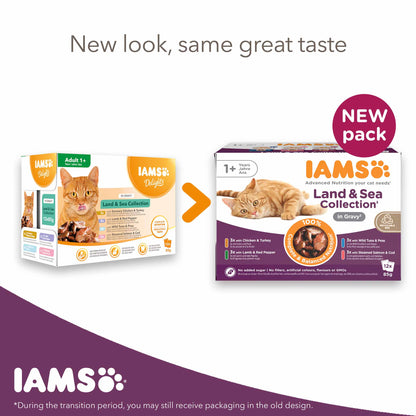 Iams Adult Wet Cat Food in Gravy - Land & Sea Collection - 12x85g Pouches