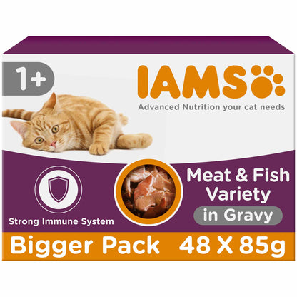 Iams Adult Wet Cat Food in Gravy - Land & Sea Collection - 48x85g Pouches
