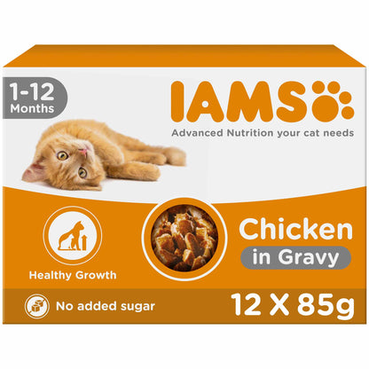 Iams Kitten Wet Cat Food in Gravy - Chicken - 12x85g Pouches