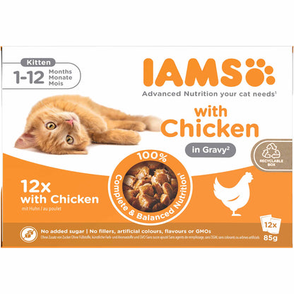 Iams Kitten Wet Cat Food in Gravy - Chicken - 12x85g Pouches