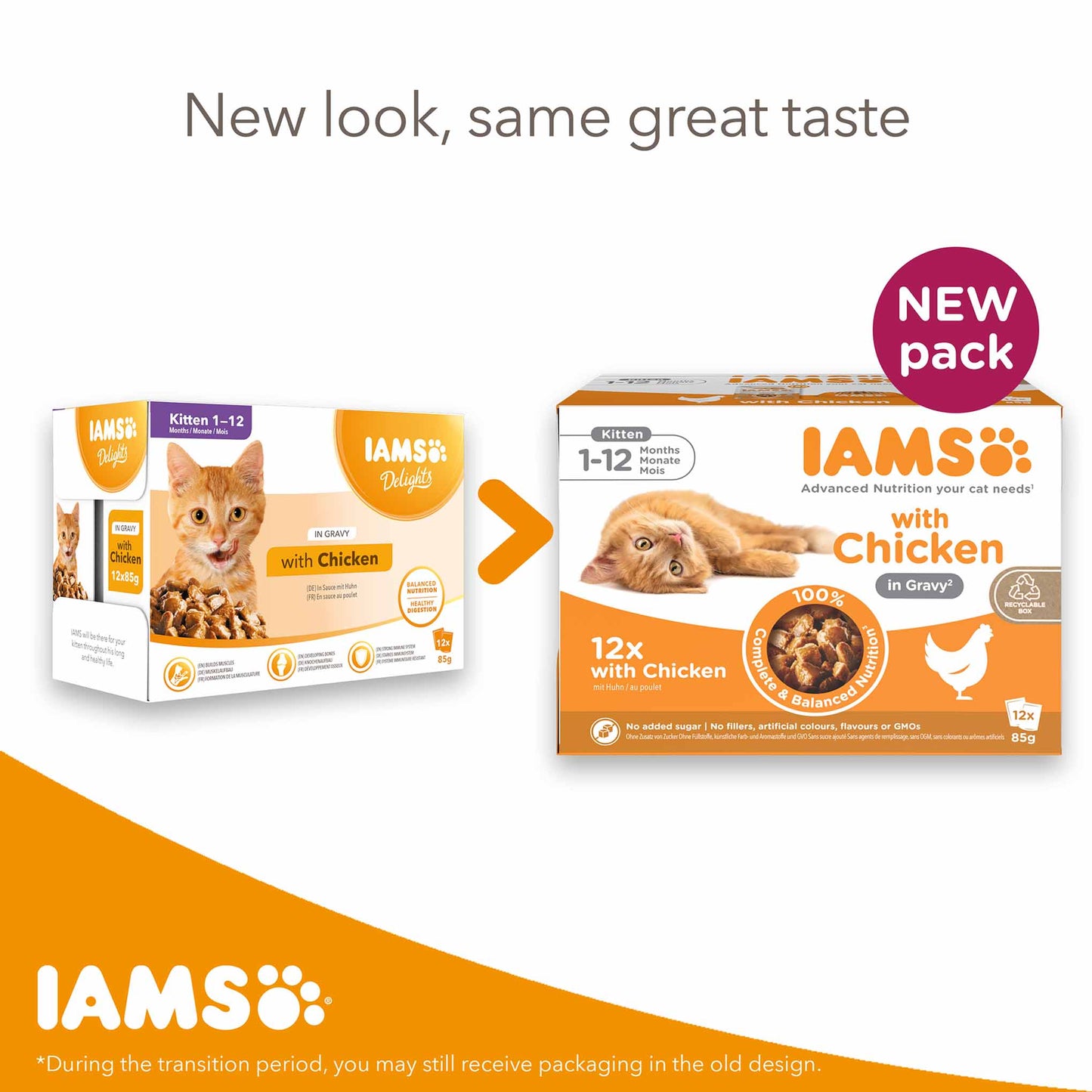 Iams Kitten Wet Cat Food in Gravy - Chicken - 12x85g Pouches