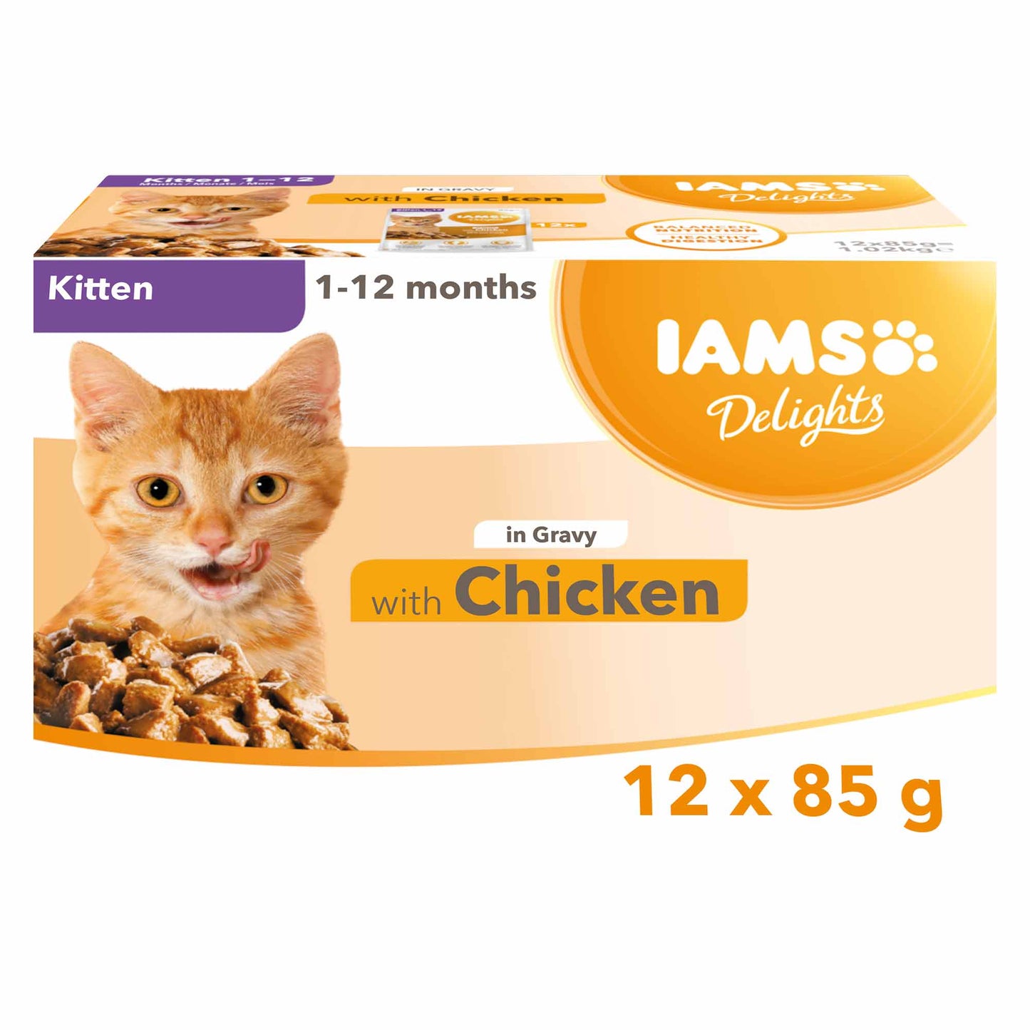 Iams Kitten Wet Cat Food in Gravy - Chicken - 12x85g Pouches