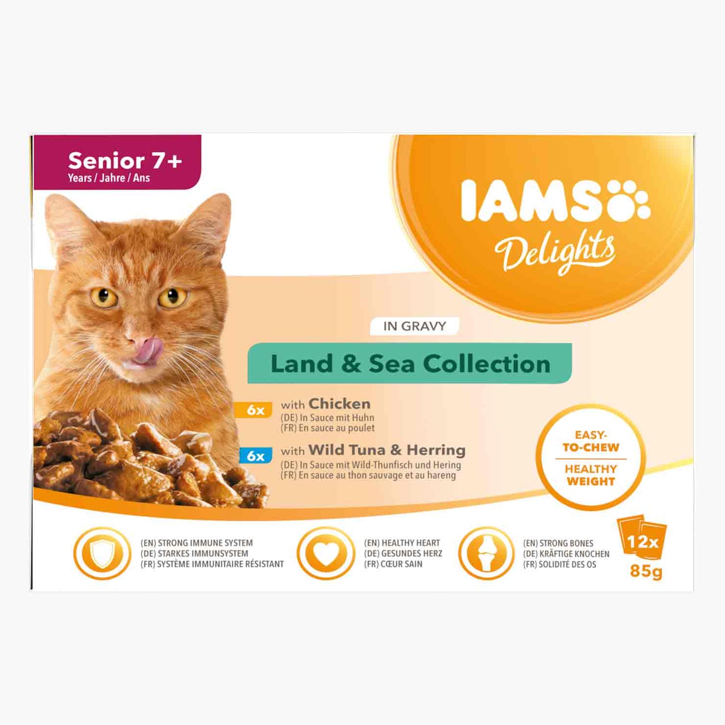 Iams Senior Wet Cat Food in Gravy - Land & Sea Collection - 12x85g Pouches