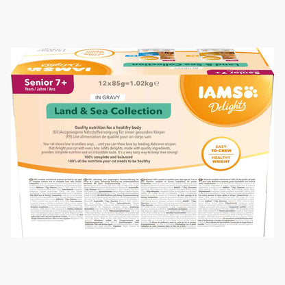 Iams Senior Wet Cat Food in Gravy - Land & Sea Collection - 12x85g Pouches