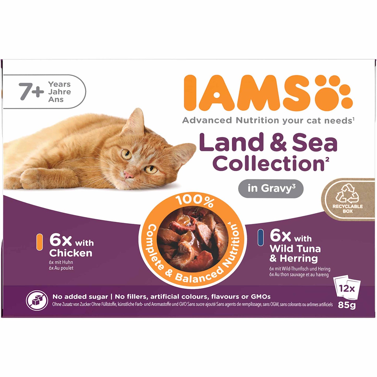 Iams Senior Wet Cat Food in Gravy - Land & Sea Collection - 12x85g Pouches