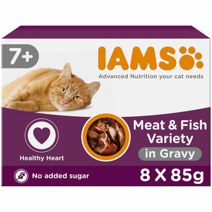 Iams Senior Wet Cat Food in Gravy - Land & Sea Collection - 8x85g Pouches